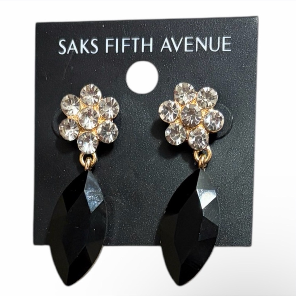 Saks Fifth Avenue Crystal and Black Drop Earrings